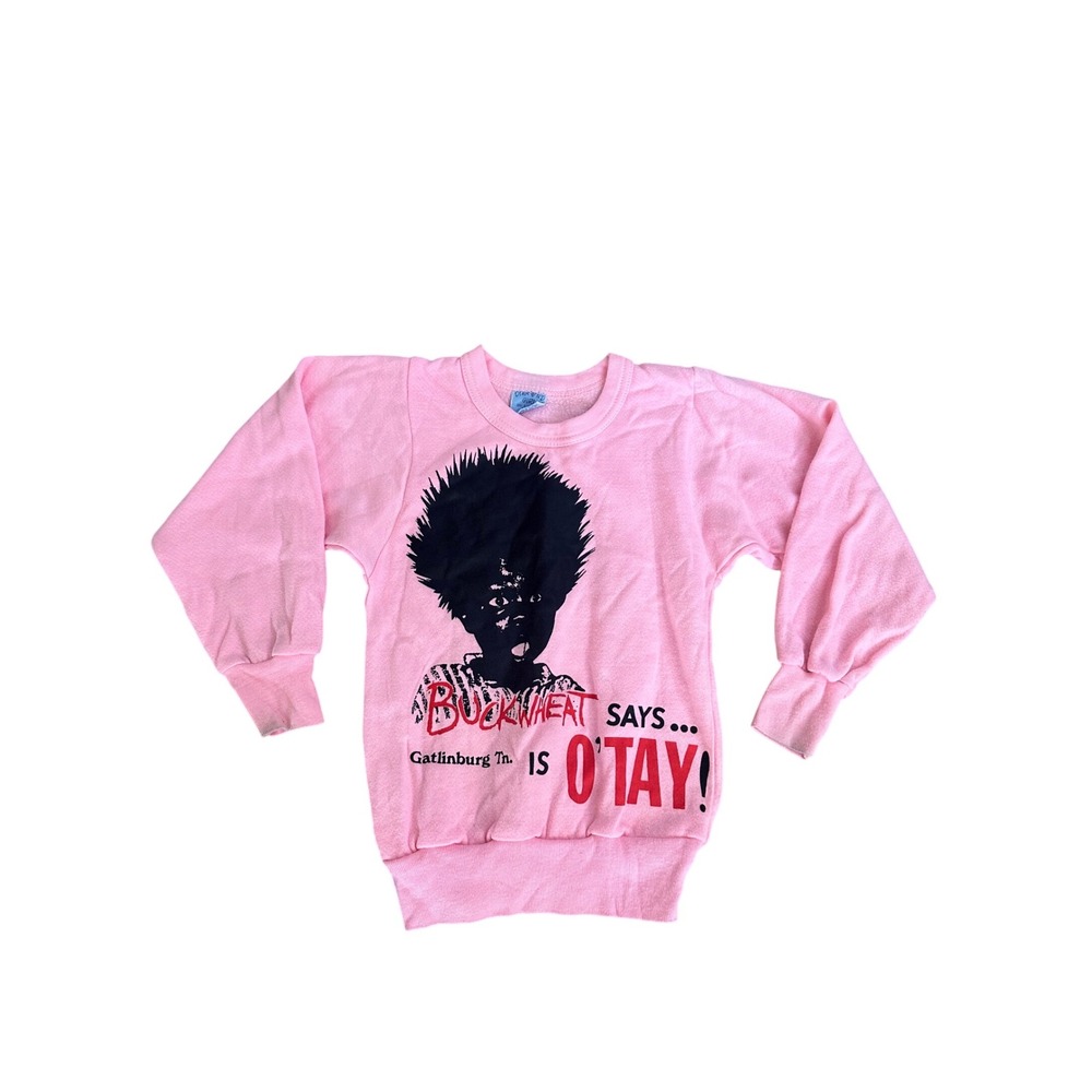 VNTG‎ 1980s Buckwheat Says O'Tay Gatlinburg TN Graphic Sweatshirt Pink Girls S